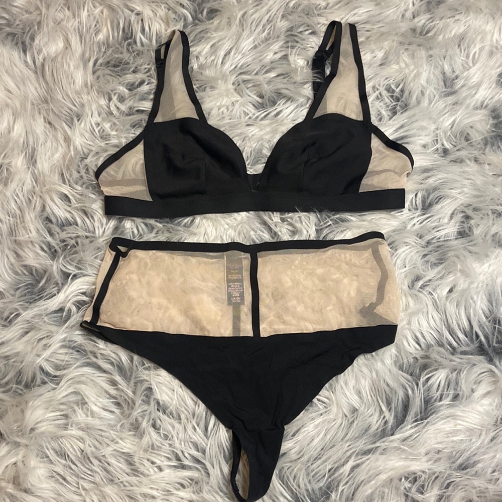 NWOT Victoria’s Secret black unlined bra & matching high waisted thong Panty